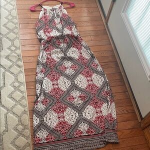 London Times Red and Black Geometric Maxi Dress